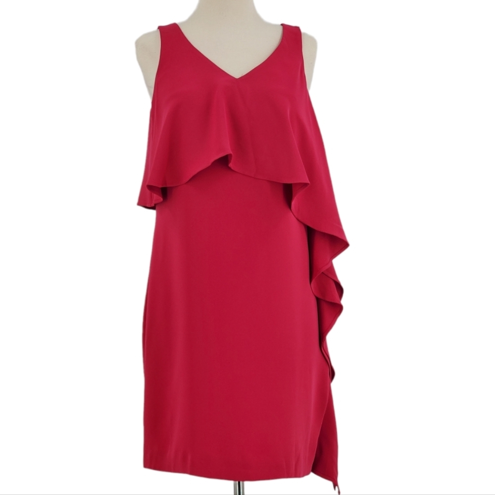 Trina Turk Fuchsia Pink Sleeveless V-Neck Ruffle Sheath Mini Dress 2 X-Small